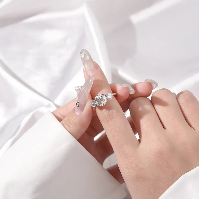 NeeTim 4CT Moissanite Engagement Ring for Women 3-stone S925 Sterling Silver with Gold Plated Wedding Band Promise Diamond Rings