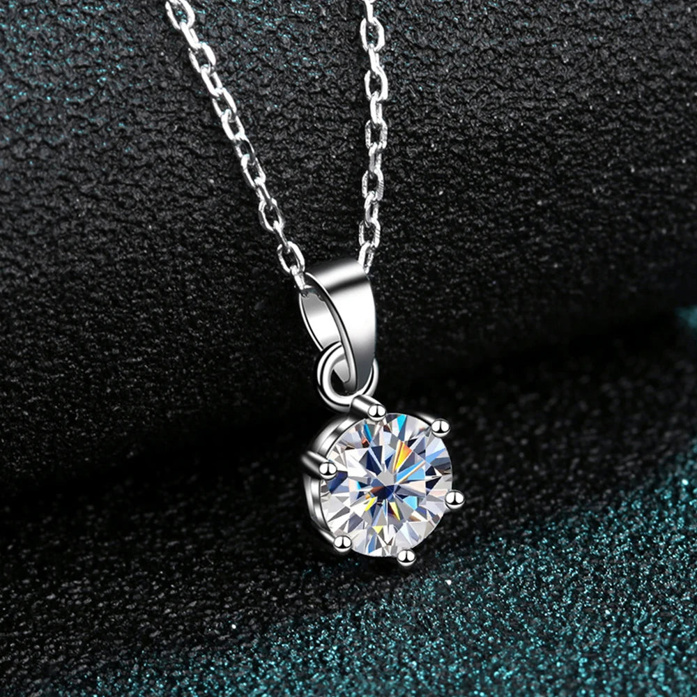 Moissanite Necklace S925 Sterling Silver White Gold Plated Round Brilliant Diamond Pendant Jewelry