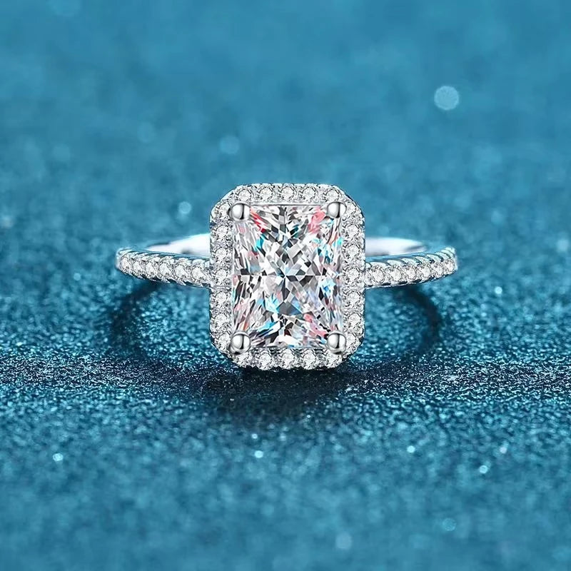 NeeTim 2 Carat Moissanite Ring for Women Emerald Radiant Cut Diamond Sterling Silver 925 with 18KGold Plated Wedding Bridal Band