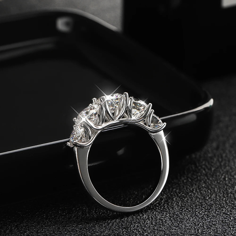 KNOBSPIN 5 Stones 3.6CT D Color Moissanite Rings for Women Sparkling Diamonds with Certificates 925 Sterling Sliver Wedding Ring