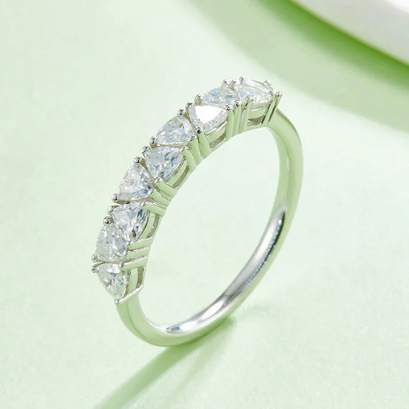 Full Triangle Moissanite Ring – S925 Sterling Silver Wedding Eternity Band for Women with GRA Certificate