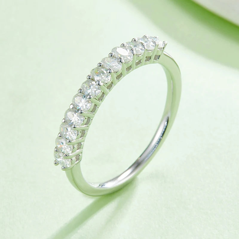 NeeTim All Oval Cut Moissanite Ring for Women Sparkling Wedding Eternity Bands Sterling Silver 925 Fine Jewelry Ring with GRA