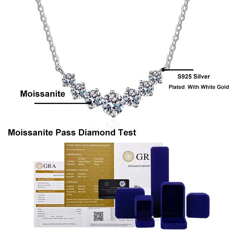 NeeTim Full Moissanite Diamond Necklace for Women 925 Sterling Silver with Plated White Gold Neck Pendent Wedding Fine Jewely