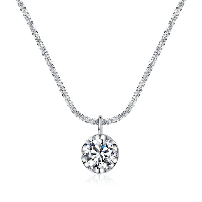 NeeTim 2ct Moissanite Necklace Pendant S925 Sterling Silver  Party Wedding Lab Dimond Gem Necklaces For Women with Certificate