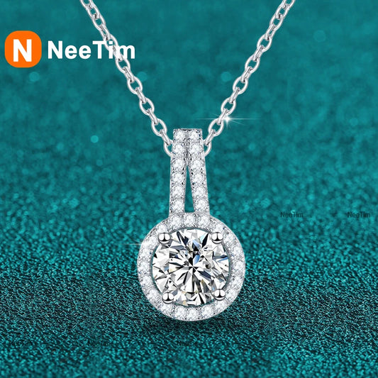 NeeTim 1ct 2ct 5ct Moissanite Necklace for Women Sterling Silver 925 with White Gold Plated Lab Diamond Sparkling Pendant GRA