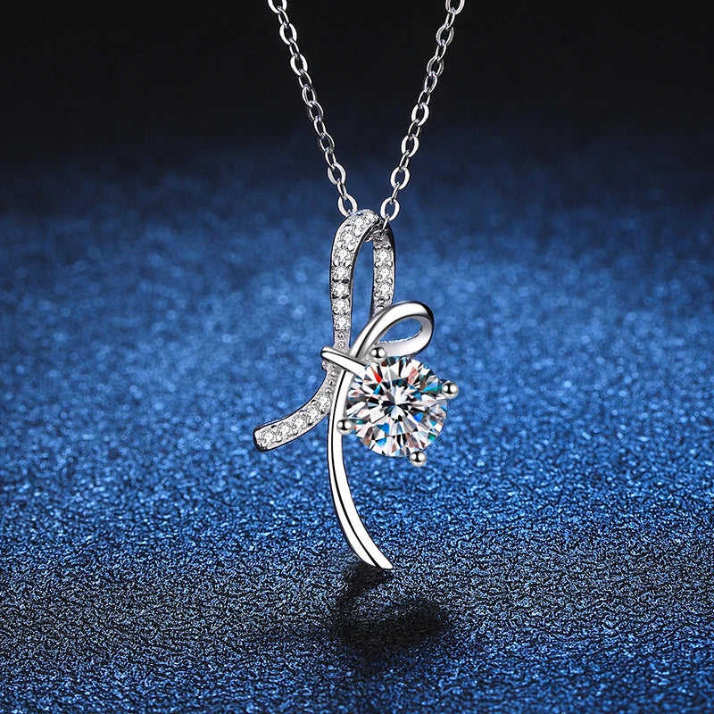 1ct D Color VVS1 Moissanite Necklace in 925 Sterling Silver – Lab Diamond Pendant