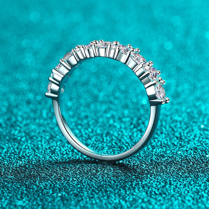 0.9 CT Moissanite Ring – Emerald/Round Cut Half Eternity