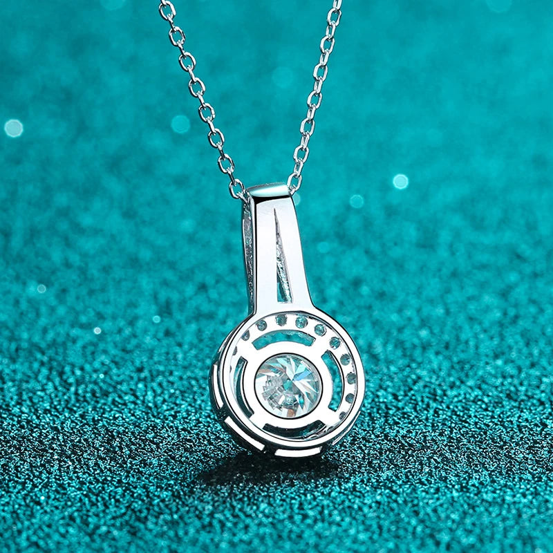 NeeTim 1ct 2ct 5ct Moissanite Necklace for Women Sterling Silver 925 with White Gold Plated Lab Diamond Sparkling Pendant GRA