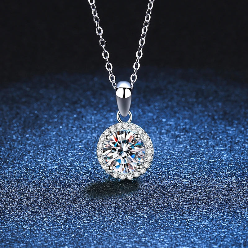 1ct Moissanite Necklace – 925 Sterling Silver Lab Diamond Pendant