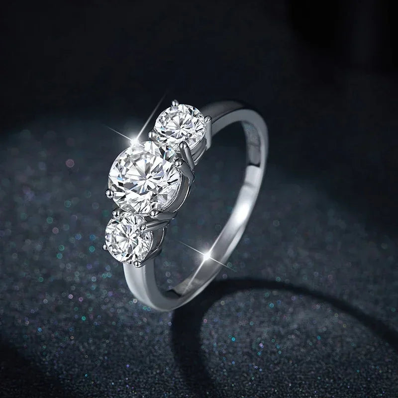 NeeTim 4CT Moissanite Engagement Ring for Women 3-stone S925 Sterling Silver with Gold Plated Wedding Band Promise Diamond Rings