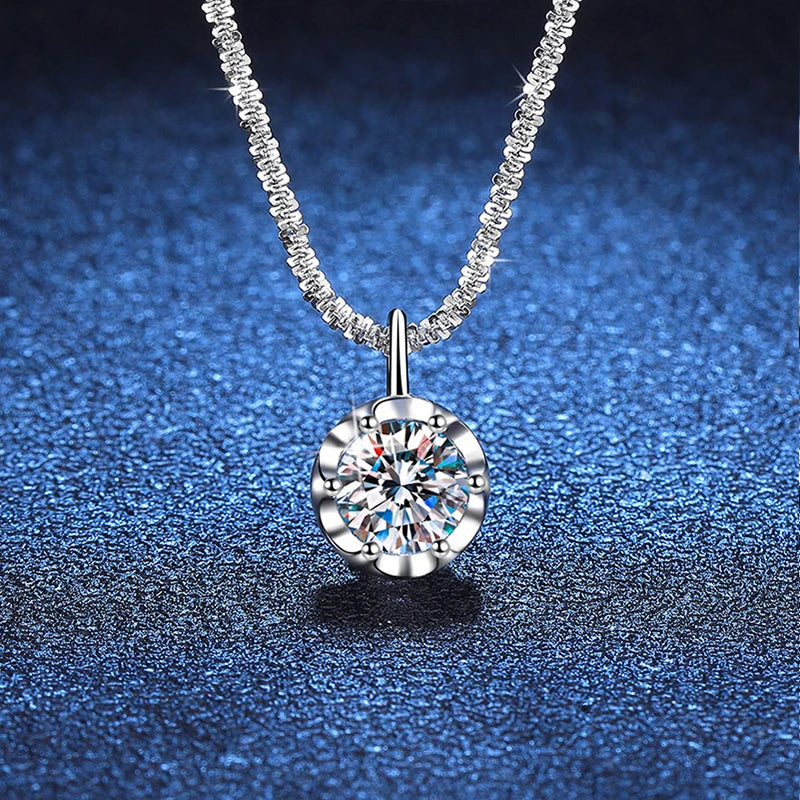 NeeTim 2ct Moissanite Necklace Pendant S925 Sterling Silver  Party Wedding Lab Dimond Gem Necklaces For Women with Certificate