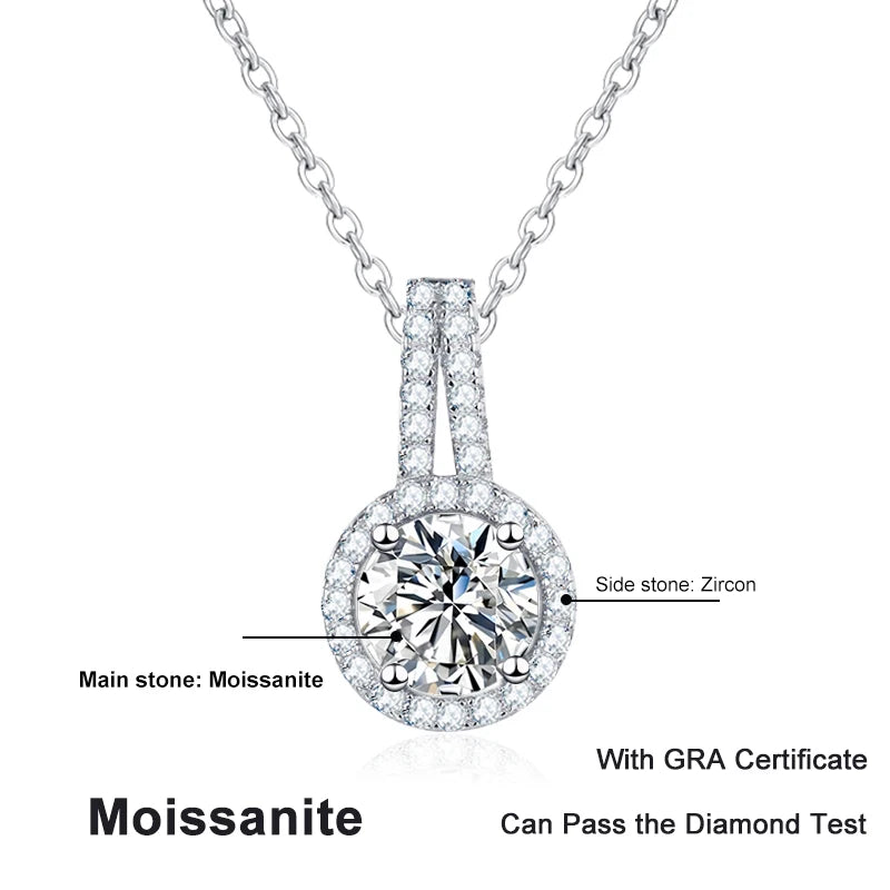 NeeTim 1ct 2ct 5ct Moissanite Necklace for Women Sterling Silver 925 with White Gold Plated Lab Diamond Sparkling Pendant GRA