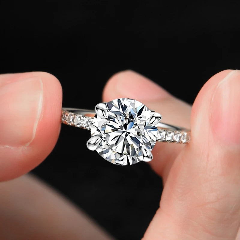 NeeTim 5ct D Color Moissanite Ring S925 Sterling Sliver with Plated White Gold Eternity Band Wedding Engagement Rings For Women