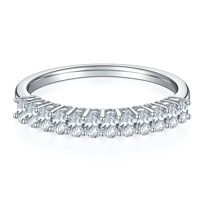 NeeTim All Oval Cut Moissanite Ring for Women Sparkling Wedding Eternity Bands Sterling Silver 925 Fine Jewelry Ring with GRA