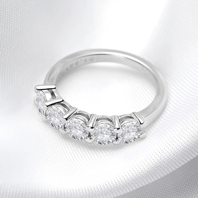 1.5 CT Moissanite Ring – 4mm D Color Stone Match Diamond Wedding Band, White Gold Plated S925 Sterling Silver