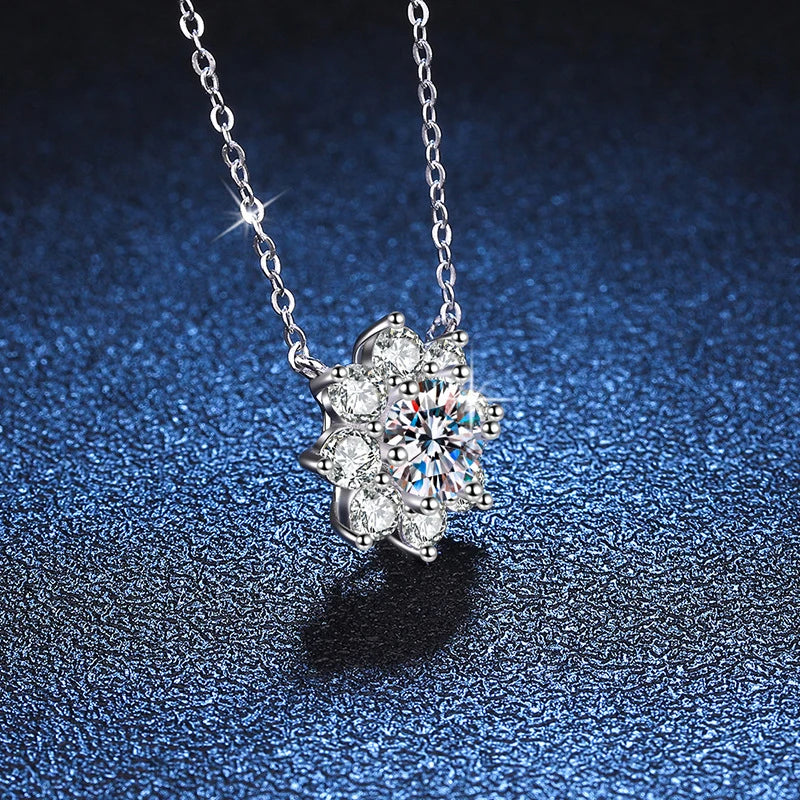 1CT D Color VVS1 Moissanite Diamond Pendant Necklace – 925 Silver with White Gold Plated Chain