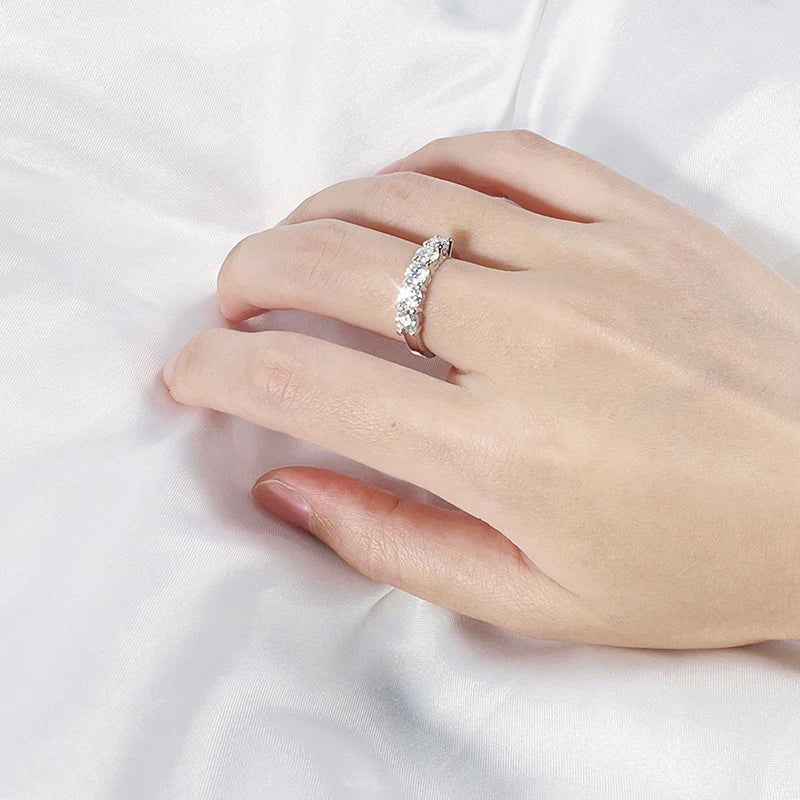 1.5 CT Moissanite Ring – 4mm D Color Stone Match Diamond Wedding Band, White Gold Plated S925 Sterling Silver