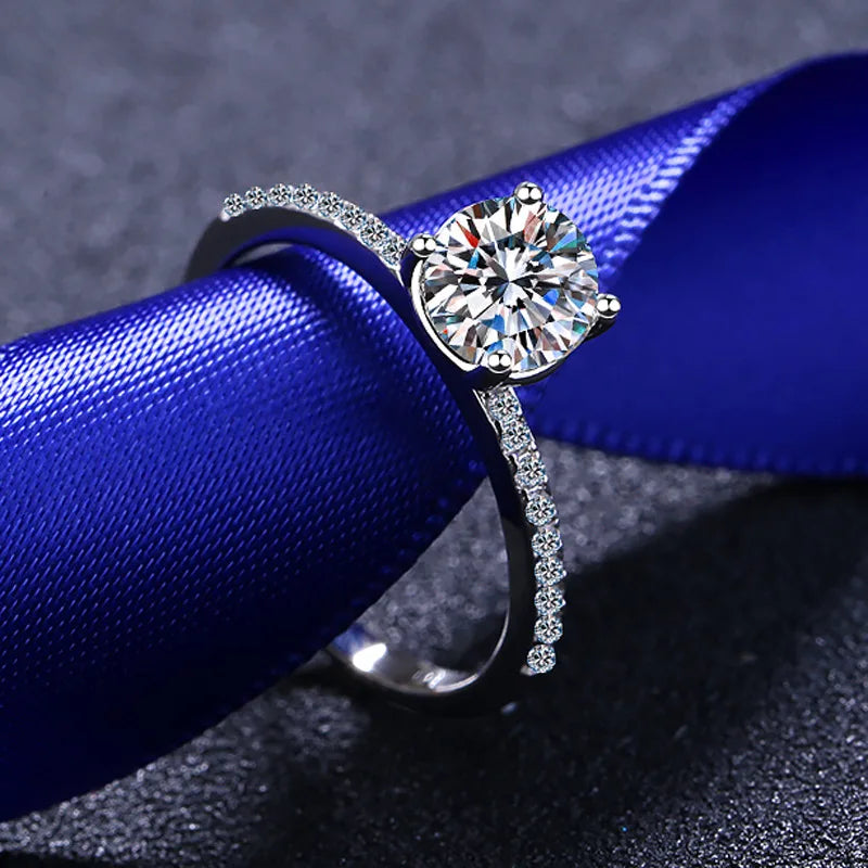 Luxury 1CT D Color Moissanite Ring – White Gold Plated Sterling Silver Solitaire