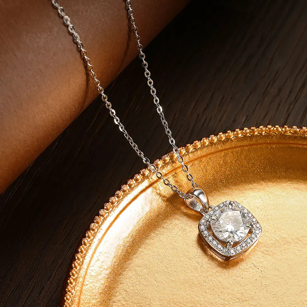 D VVS1 Moissanite Pendant Necklace for Women – 925 Sterling Silver 18k Plated Wedding Jewelry