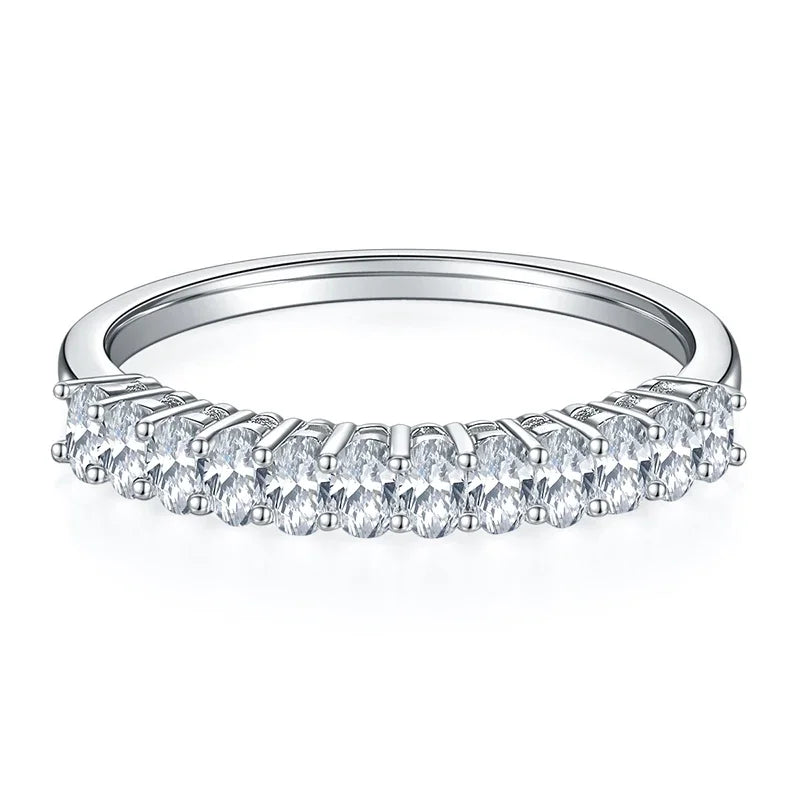 NeeTim All Oval Cut Moissanite Ring for Women Sparkling Wedding Eternity Bands Sterling Silver 925 Fine Jewelry Ring with GRA