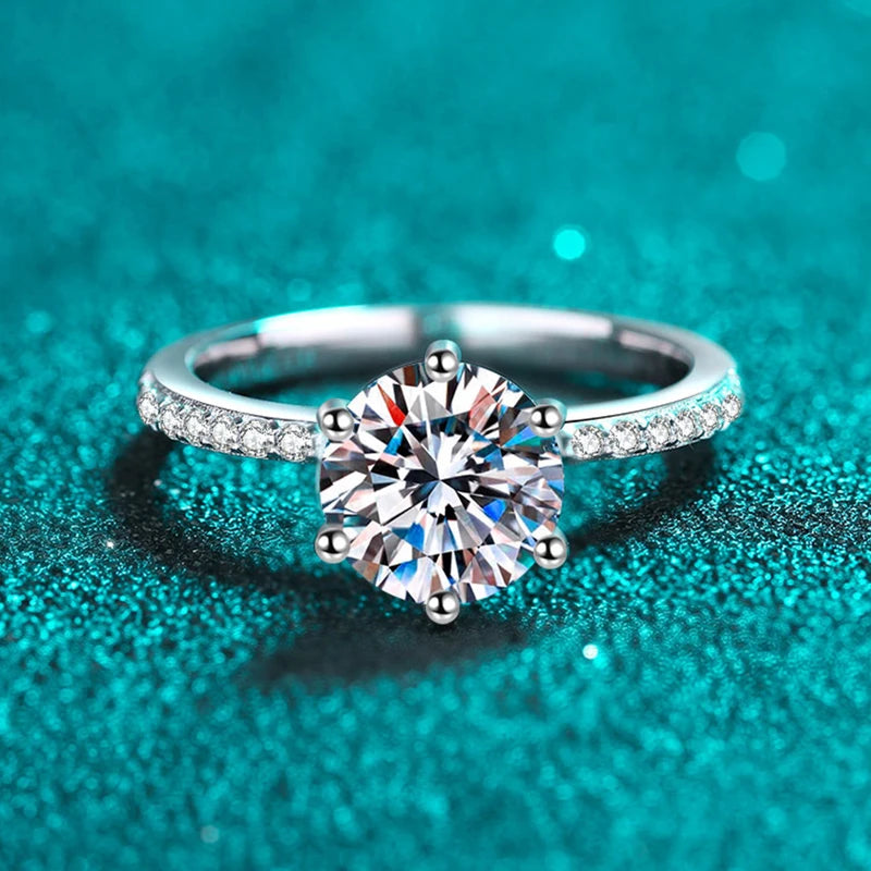 NeeTim 2ct D VVS1 Color Moissanite Engagement Ring For Women 925 Sterling Silver with Gold Plated Rings Wedding Jewelry Bands