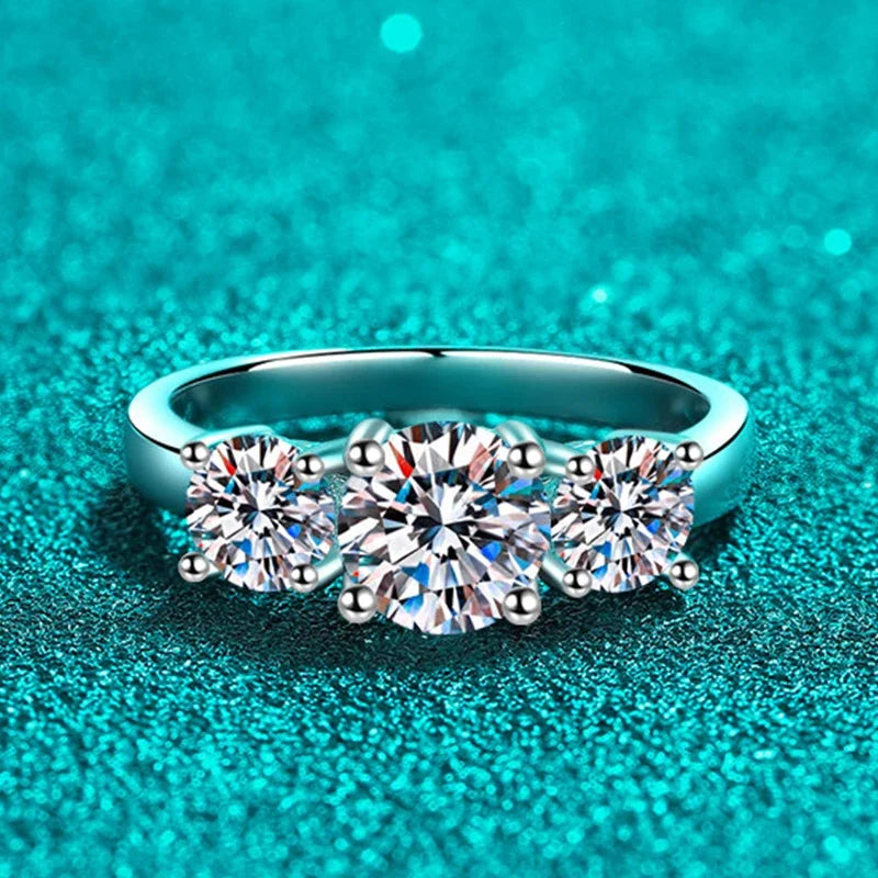 NeeTim Full D Color Moissanite Ring 925 Sterling Silver Rings for Women 3-Stone Proposal Engagement Wedding Bands Party Jewelry