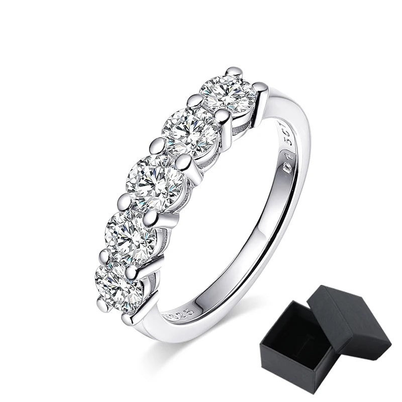 1.5 CT Moissanite Ring – 4mm D Color Stone Match Diamond Wedding Band, White Gold Plated S925 Sterling Silver