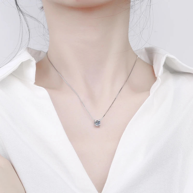 1ct 2ct Real Moissanite Pendant Necklace – Premium 925 Sterling Silver