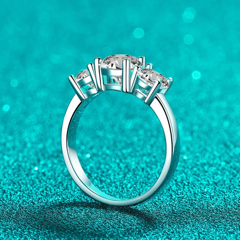 NeeTim Full D Color Moissanite Ring 925 Sterling Silver Rings for Women 3-Stone Proposal Engagement Wedding Bands Party Jewelry