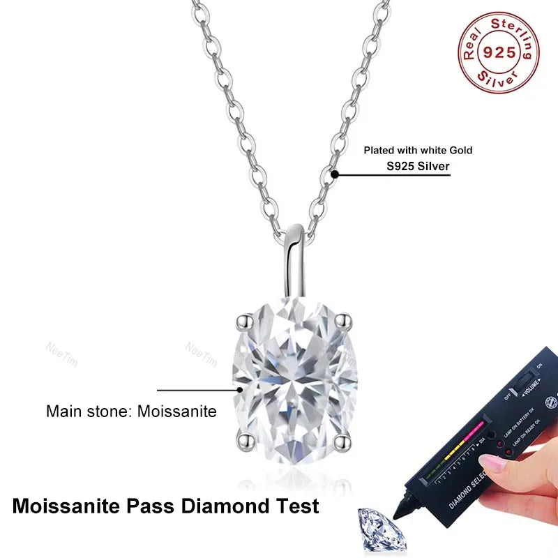 NeeTim 1ct 2ct  3ct Oval Cut Moissanite Necklaces for Women Jewelry 925 Sterling Silver Chain Pandant Lab Diamond Birthday Gift