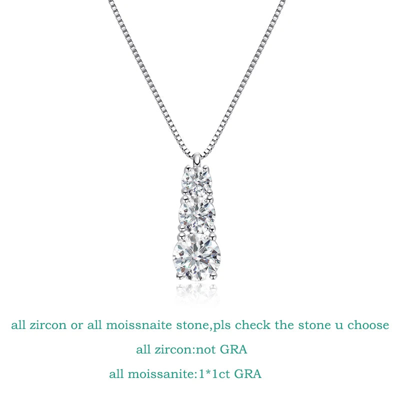 Smyoue 1.8cttw GRA Certified Moissanite Necklace for Women 3 Stones Sparkling Simulated Diamond 925 Sterling Silver Jewelry