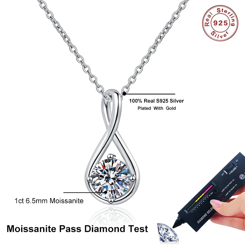 NeeTim Moissanite Pendant 925 Sterling Silver with White Gold Plated Necklace For Women Lab Diamonds Necklaces with Certificate