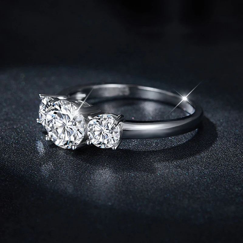 NeeTim 4CT Moissanite Engagement Ring for Women 3-stone S925 Sterling Silver with Gold Plated Wedding Band Promise Diamond Rings