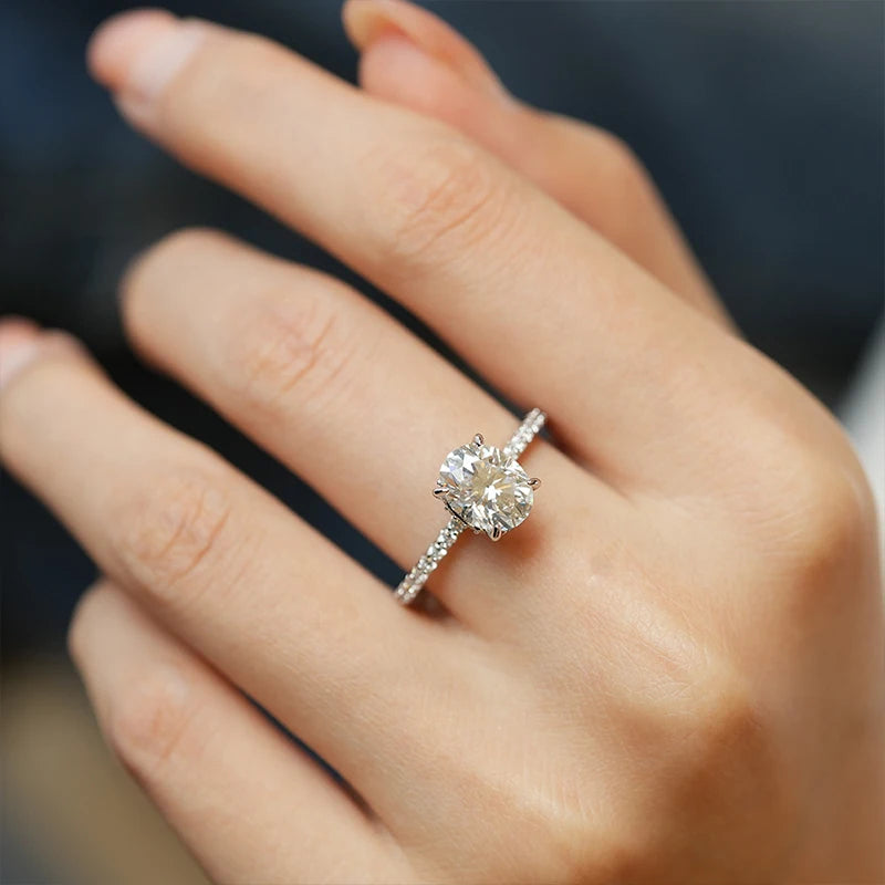 NeeTim 1ct 2ct 3ct Oval Cut Moissanite Rings for Women 925 Sterling Silver Lab Diamond Wedding Engagement Ring Gemstone Band GRA