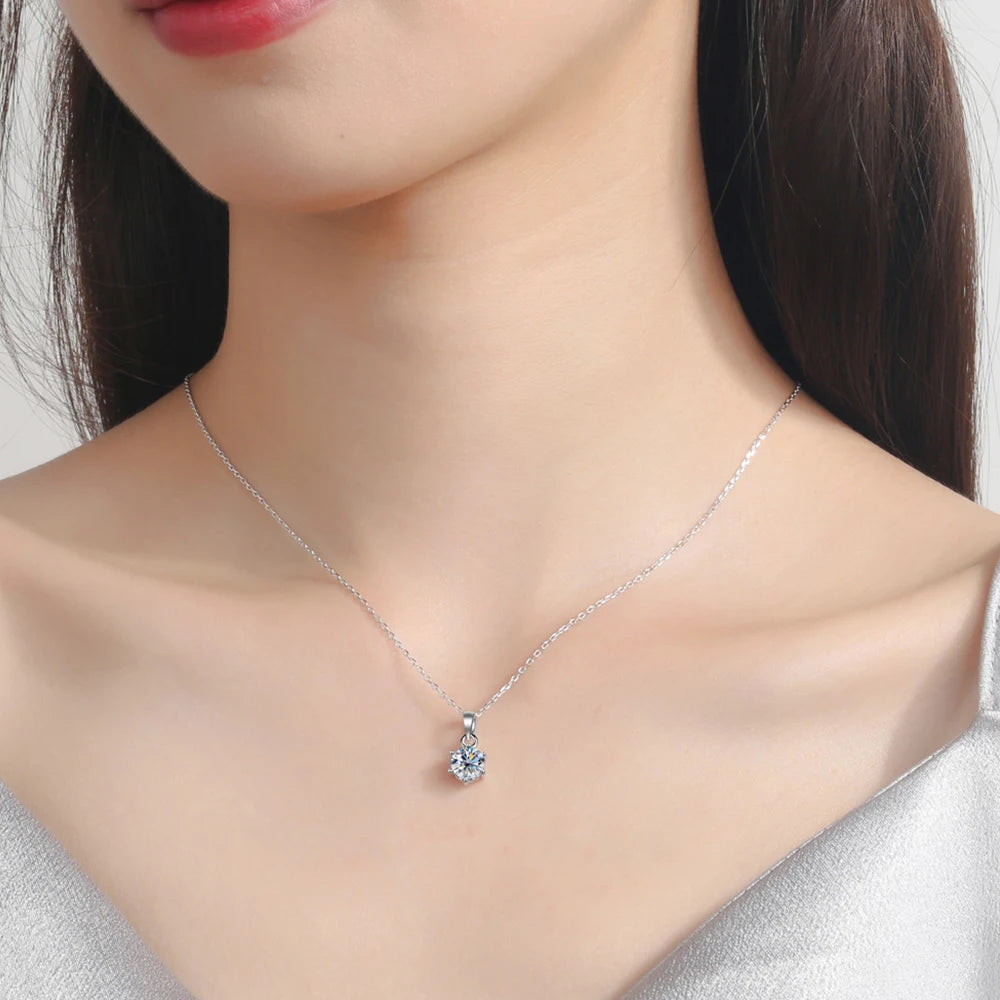 Moissanite Necklace S925 Sterling Silver White Gold Plated Round Brilliant Diamond Pendant Jewelry
