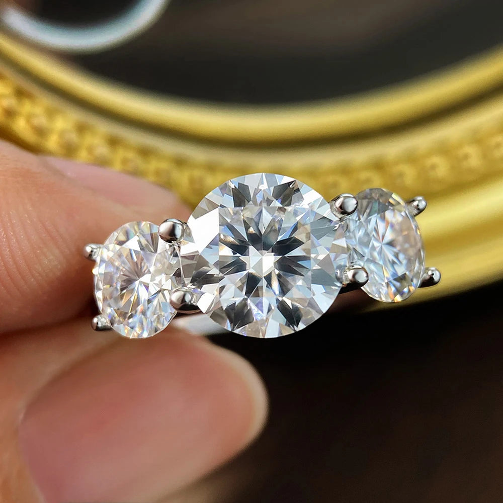 KNOBSPIN 5CT 3 Stones Moissanite Engagement Rings for Women GRA Certified s925 Sterling Silver Wedding Rings, Mother Gift Ring