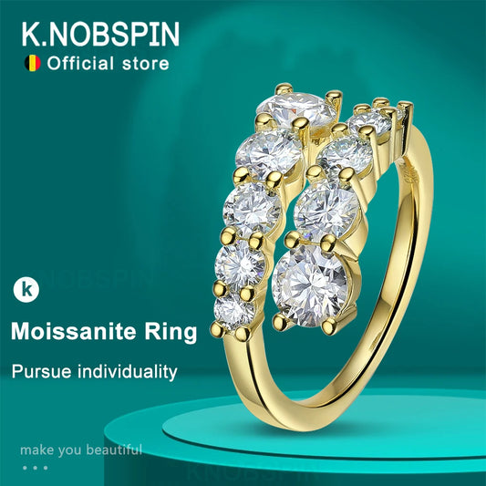 KNOBSPIN D VVS Moissanite Rings for Women Sparkling Diamond Engagement Wedding Band with GRA 925 Sterling Sliver Plated 18k Ring