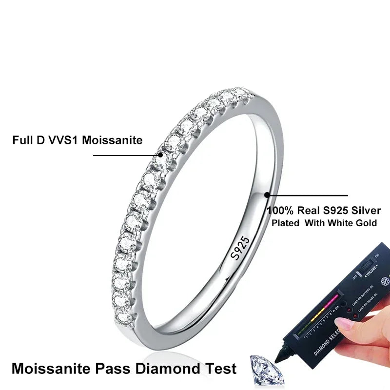 NeeTim Moissanite Ring 925 Sterling Silver with White Gold Plated Lab Diamond Eternity Band Engagement Wedding Rings for Women