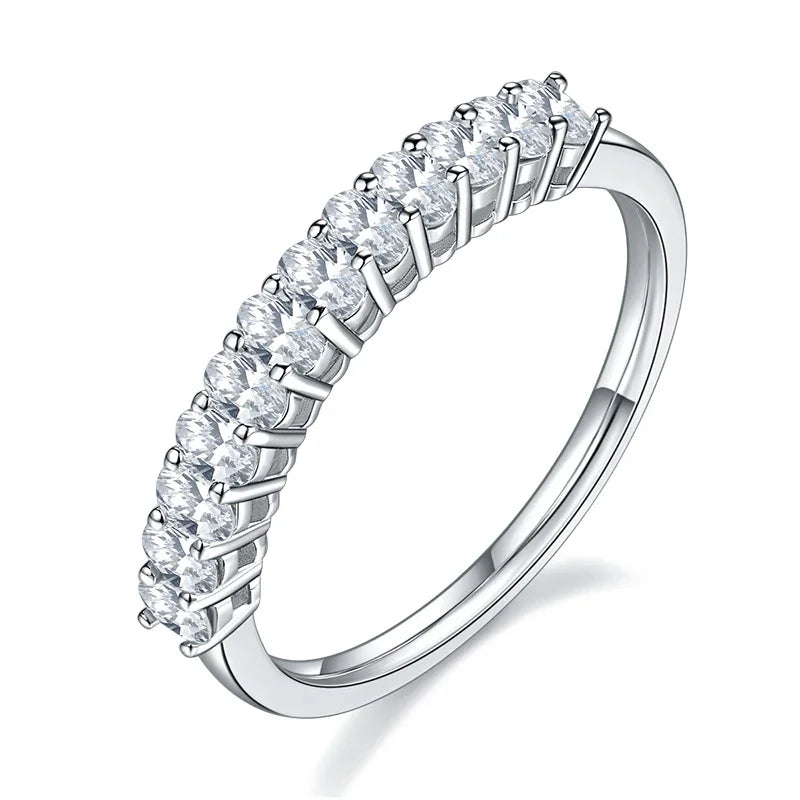 NeeTim All Oval Cut Moissanite Ring for Women Sparkling Wedding Eternity Bands Sterling Silver 925 Fine Jewelry Ring with GRA