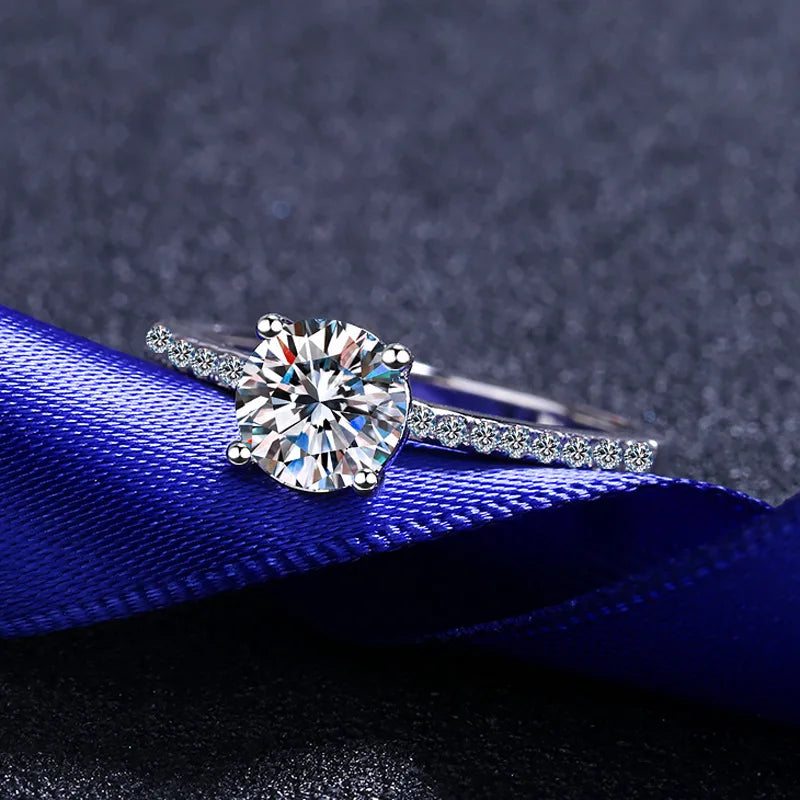 Luxury 1CT D Color Moissanite Ring – White Gold Plated Sterling Silver Solitaire