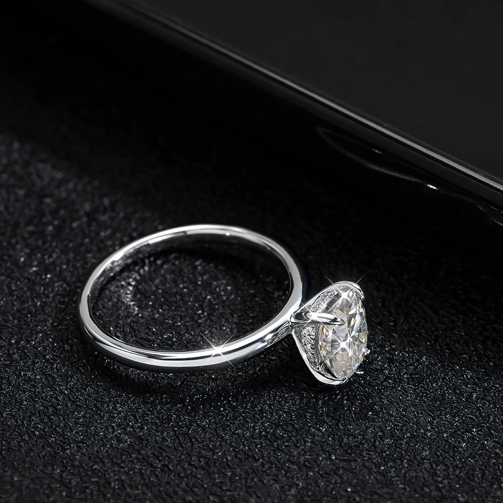 KNOBSPIN D VVS1 Oval Moissanite Rings 4 Prong Setting Classic Trendy Women Engagement Wedding Band GRA Certified 925 Sliver Ring