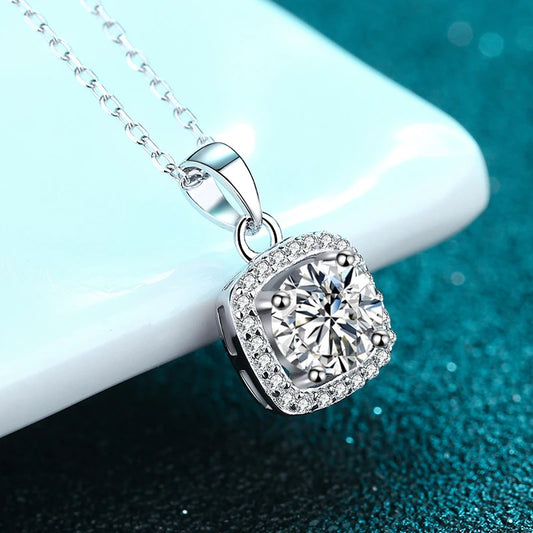 1ct 2ct D VVS1 Moissanite Pendant Necklace 925 Sterling Silver with White Gold Plating Luxury