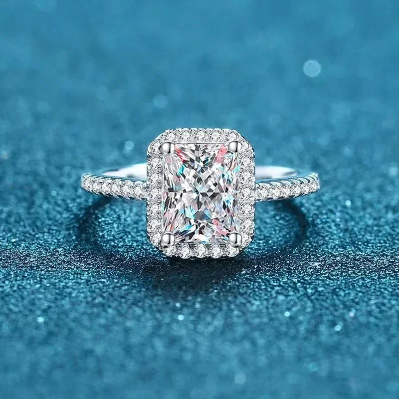 NeeTim 2 Carat Moissanite Ring for Women Emerald Radiant Cut Diamond Sterling Silver 925 with 18KGold Plated Wedding Bridal Band