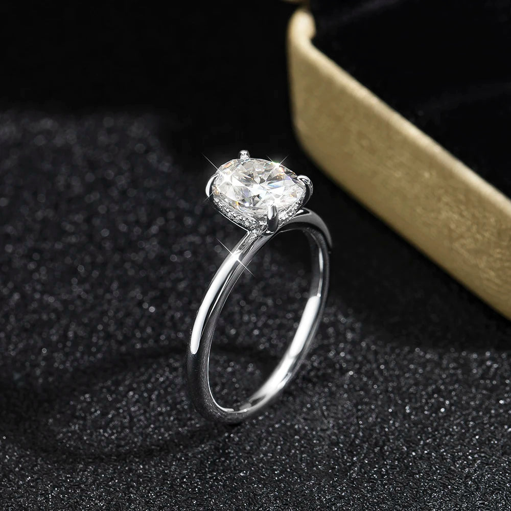 KNOBSPIN D VVS1 Oval Moissanite Rings 4 Prong Setting Classic Trendy Women Engagement Wedding Band GRA Certified 925 Sliver Ring
