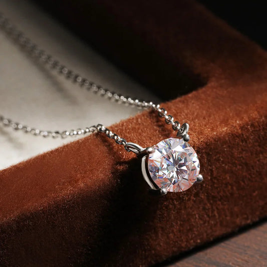 1-2ct D VVS1 Moissanite Solitaire Pendant Necklace | GRA Certified 925 Sterling Silver Plated 18K Gold Fine Jewelry