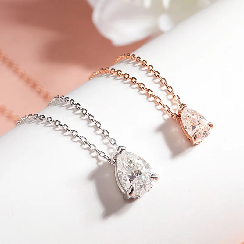 Smyoue Certified 1CT 2CT Pear Cut D VVS1 Moissanite Necklace for Women 18k Gold Plated Jewelry 100%  Sterling Silver 925 Pendant
