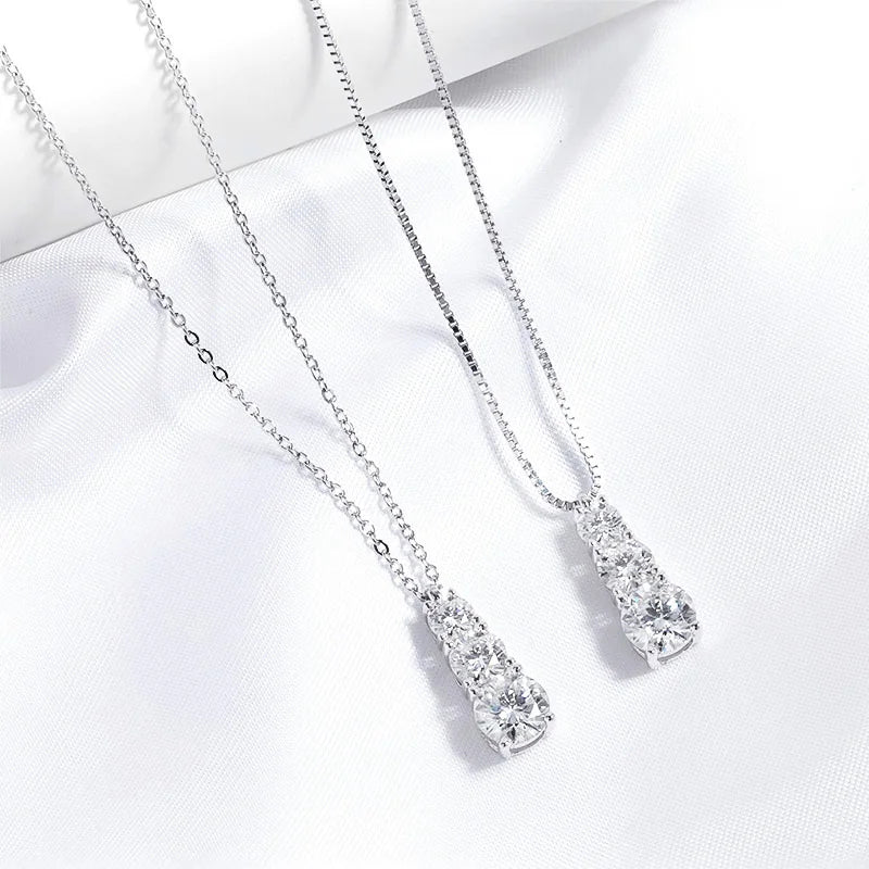Smyoue 1.8cttw GRA Certified Moissanite Necklace for Women 3 Stones Sparkling Simulated Diamond 925 Sterling Silver Jewelry
