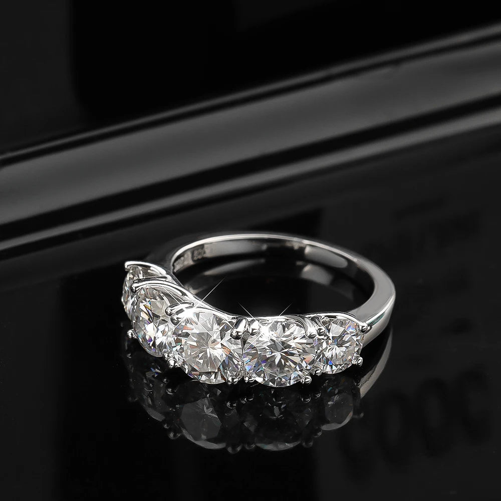 KNOBSPIN 5 Stones 3.6CT D Color Moissanite Rings for Women Sparkling Diamonds with Certificates 925 Sterling Sliver Wedding Ring