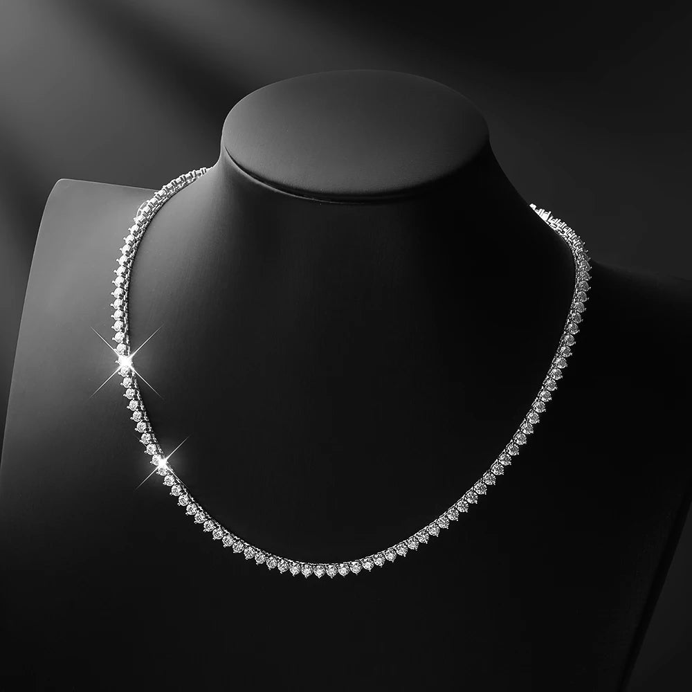 Moissanite Tennis Necklace 3-Claw 925 Sterling Silver 18k White Gold