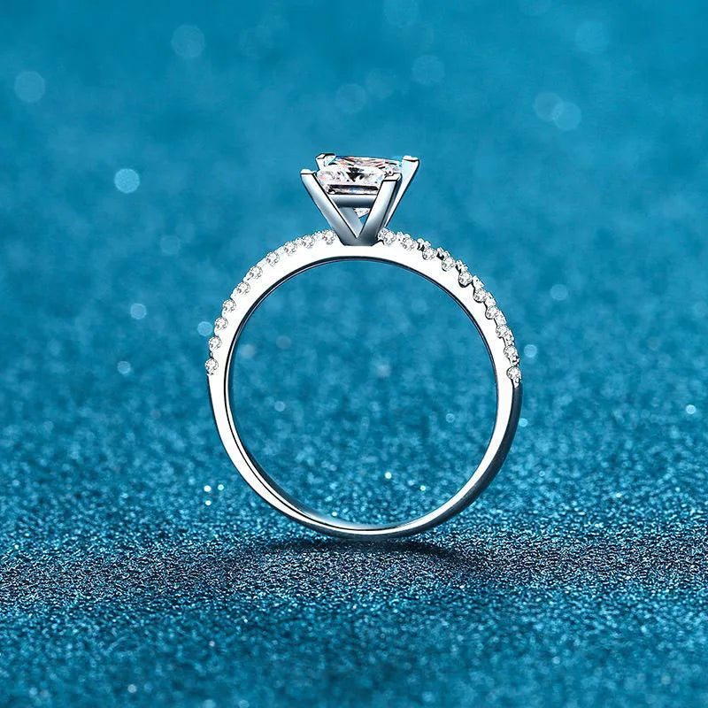 NeeTim 1ct 2ct Princess Moissanite Engagement Ring for Women D VVS1 Diamond Proposal Bridal Rings Sterling Silver Wedding Band
